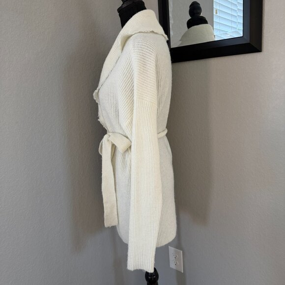 FRYE Salt Breeze Cream Fringe Tie-Waist Cardigan Sweater Medium - Picture 5 of 12